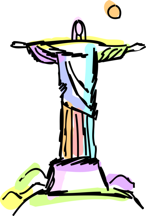 Vector Illustration of Christ the Redeemer in Rio de Janeiro Brazil Monument Atop Corcovado Granite Dome