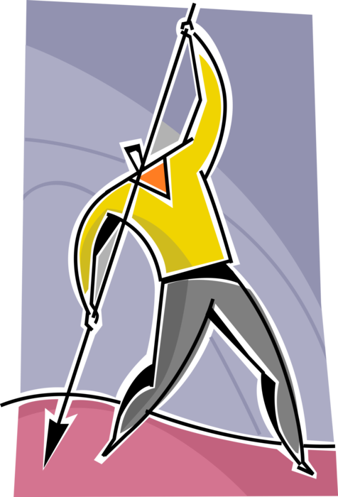 Vector Illustration of Businessman Spear Fishing with Sharp Spear