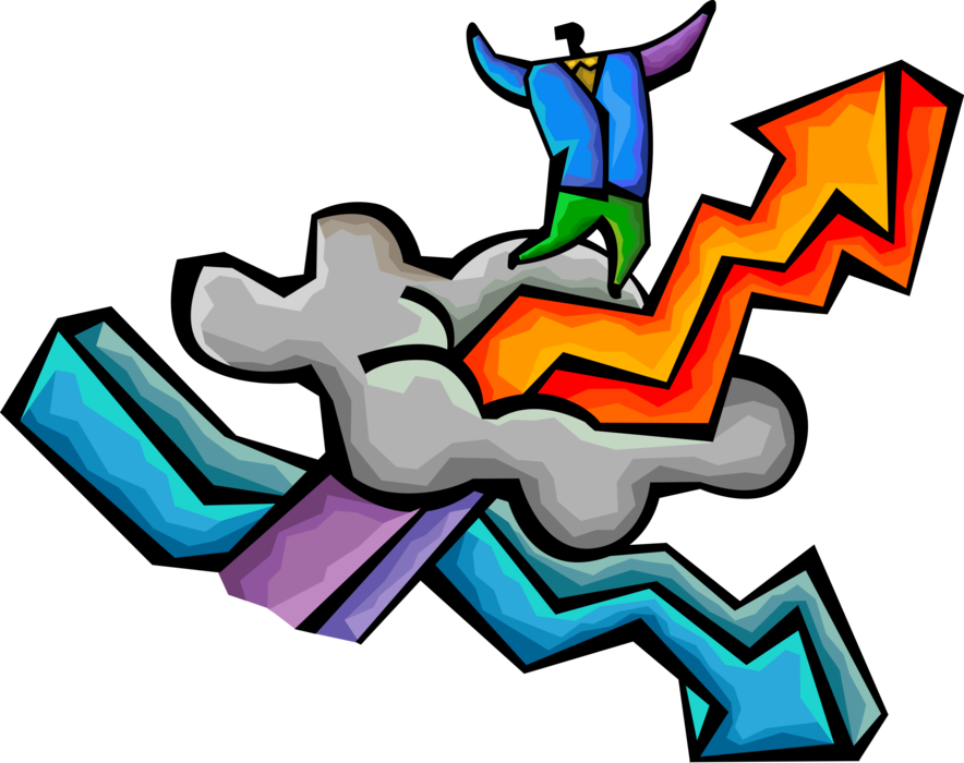 Vector Illustration of Businessman Rides Business Growth Chart Arrow to New Heights of Corporate Success