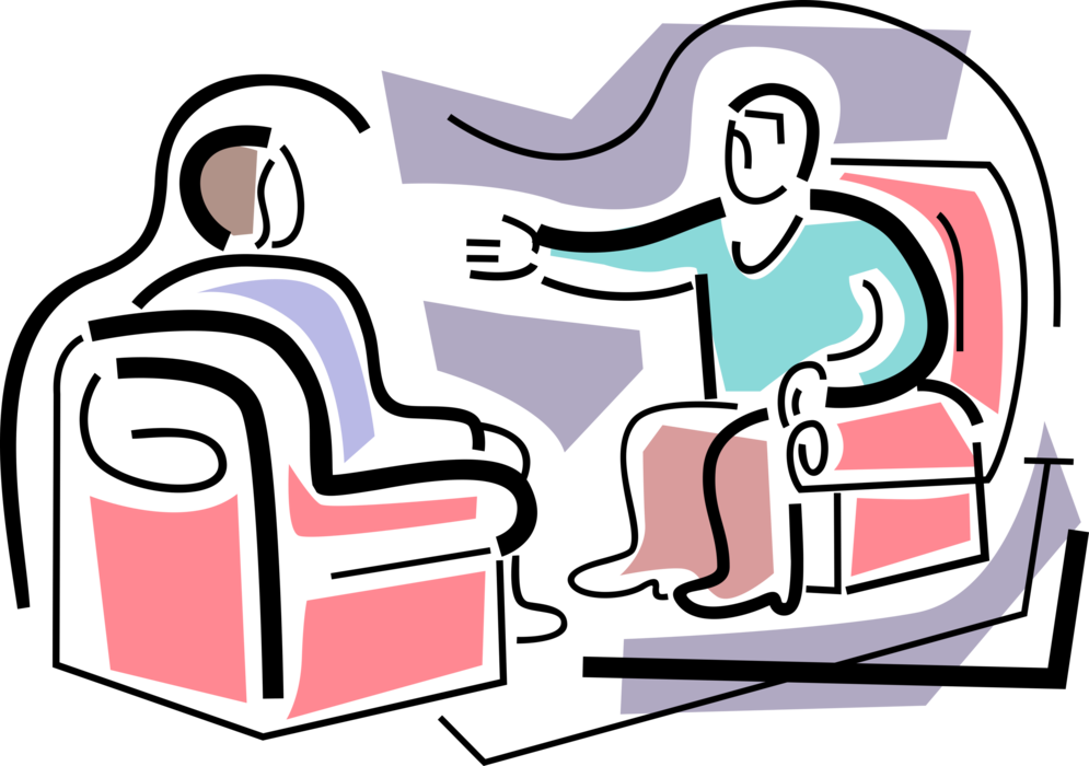 Vector Illustration of Friends Engaged in Social Conversation and Discussion Sit in Chairs