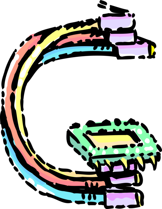 Vector Illustration of Alphabet Written Symbol Consonant Letter C with Computer Integrated Circuit Chip and Network Cables