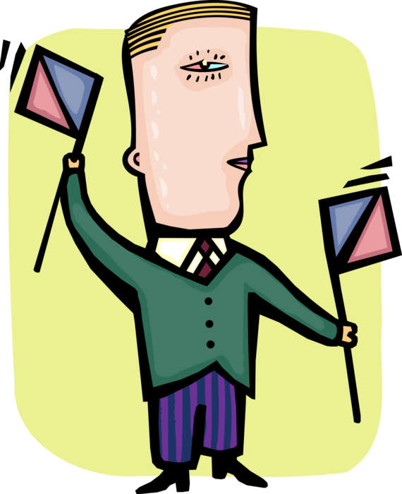 Vector Illustration of Businessman Uses Flag Semaphore Telegraphy System to Convey Information