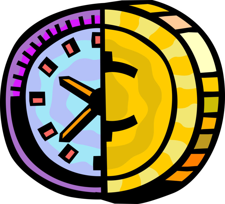 Vector Illustration of Financial Metaphor Time Is Money with Clock and Currency Coin