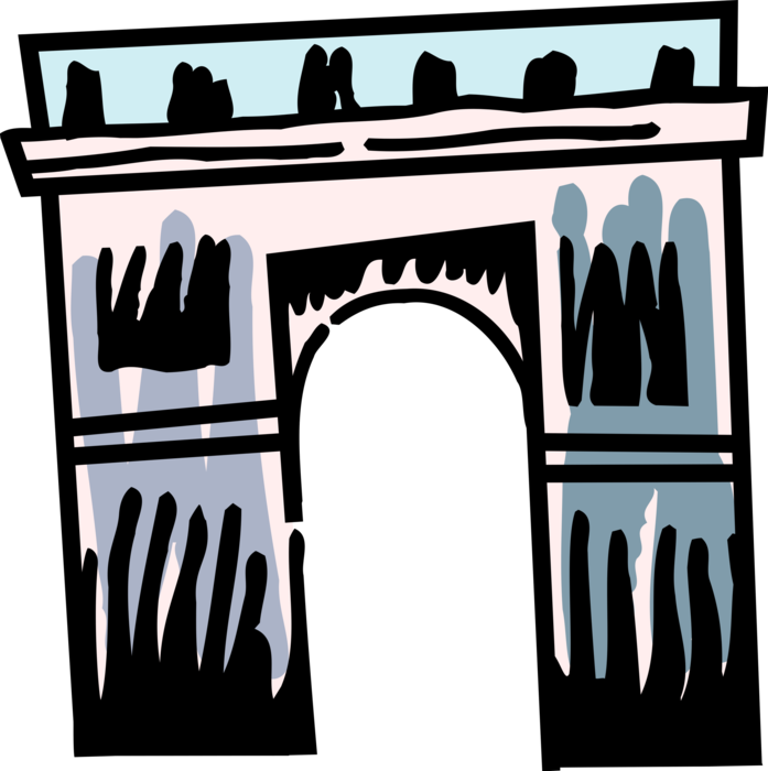 Vector Illustration of Arc de Triomphe Triumphal Arch of the Star Famous Monument, Place Charles de Gaulle, Paris, France