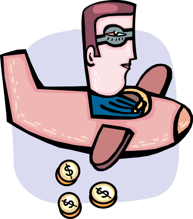 Vector Illustration of Businessman Flies Crop Duster Airplane Seeding Markets with Financial Money Coins