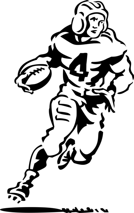 Vector Illustration of Football Running Back Runs with Ball During Game
