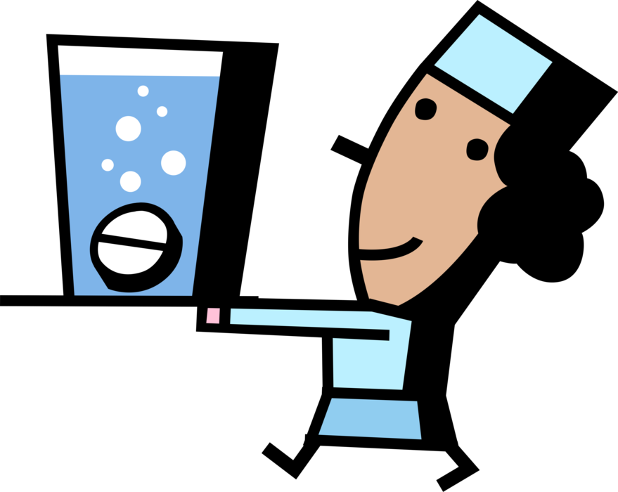 Vector Illustration of Hospital Health Care Nurse with Prescription Medication Medicine Pill and Water Glass