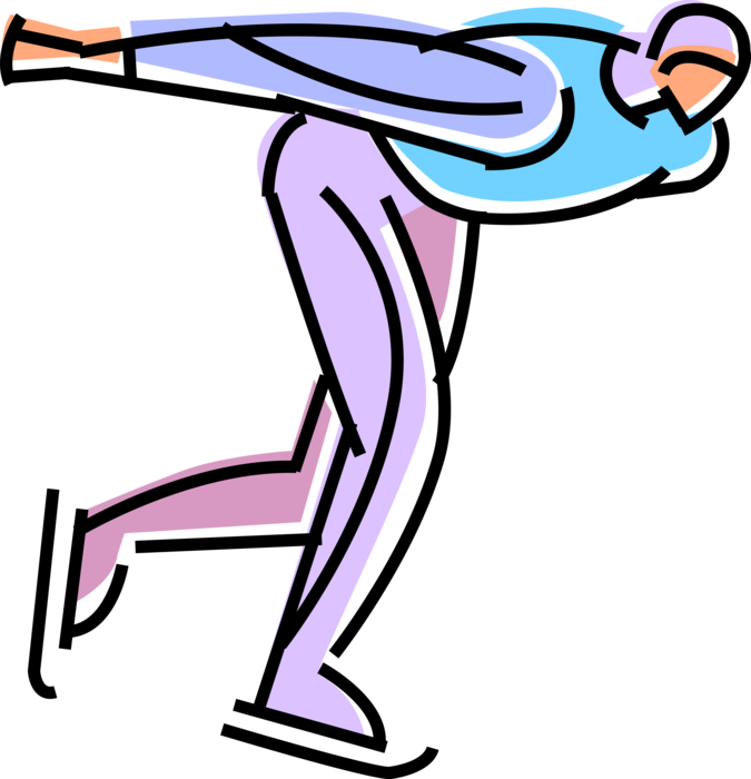 Vector Illustration of Speed Skater Skating on Ice in Race