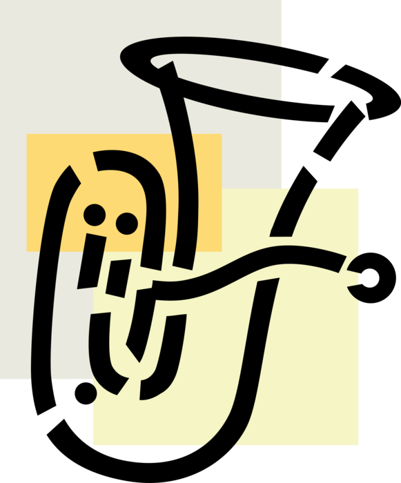 Vector Illustration of Tuba Large Brass Low-Pitched Musical Instrument Serves as Bass in Orchestra
