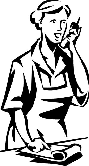 Vector Illustration of Worker Writes Customer Information on Telephone Phone with Notepad and Pen