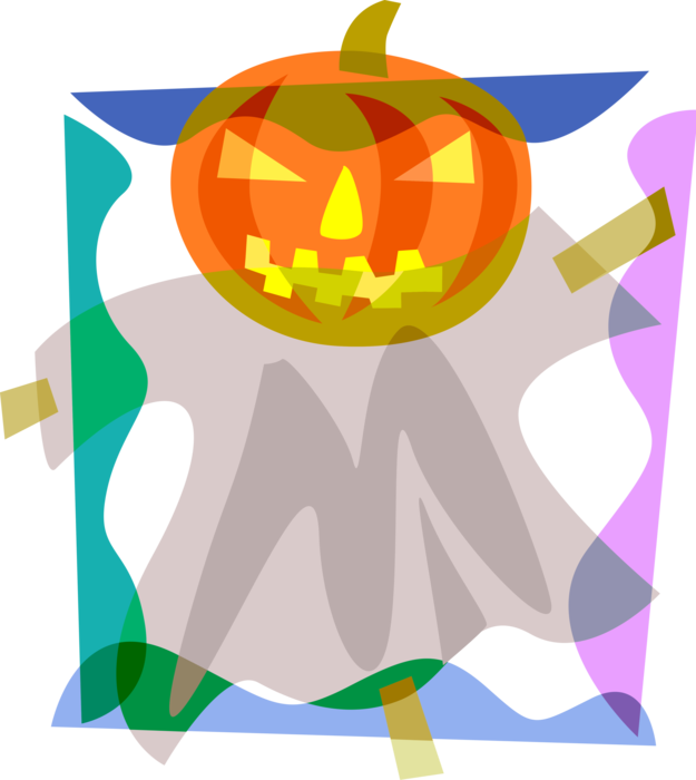 Vector Illustration of Halloween Scary Carved Pumpkin Jack-o'-Lantern