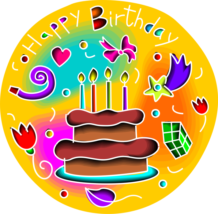 Vector Illustration of Happy Birthday Greeting Card with Birthday Cake and Party Celebration