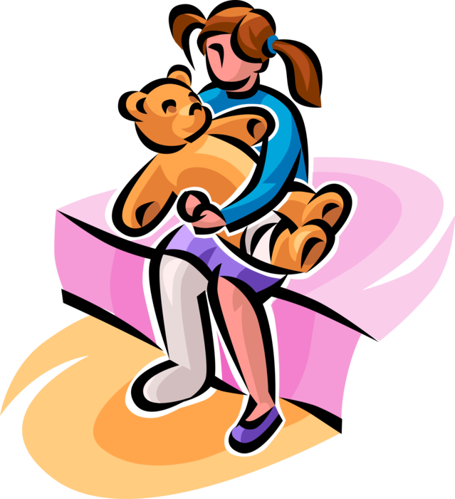 Vector Illustration of Young Accident Patient with Broken Leg Holds Stuffed Animal Teddy Bear