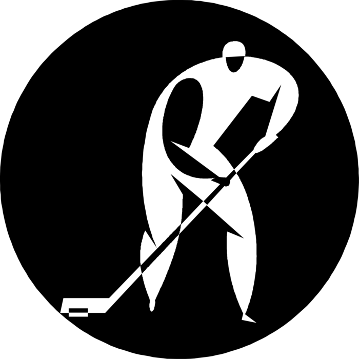 Vector Illustration of Sport of Ice Hockey Player Skates with Stick Hockey Puck on Skating Rink