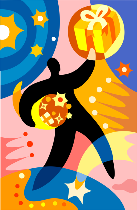 Vector Illustration of Cornucopia Horn of Plenty with Harvest Delights and Gift Wrapped Presents