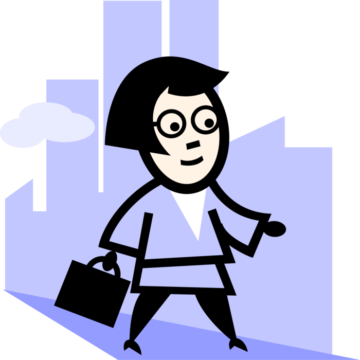 Vector Illustration of Businesswoman Walks to Work with Briefcase Portfolio