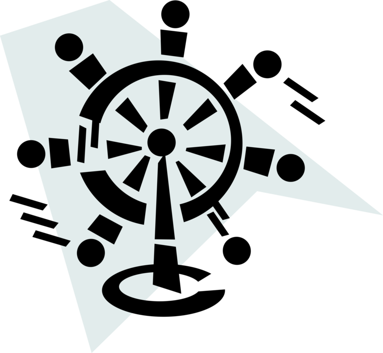 Vector Illustration of Ship's Helm Wheel or Boat's Wheel Steers Ship and Changes Vessel's Course