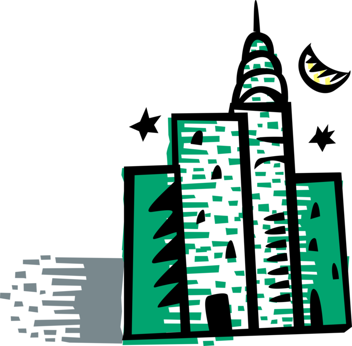 Vector Illustration of Urban Metropolitan City Skyline Skyscrapers with Chrysler Building, New York City