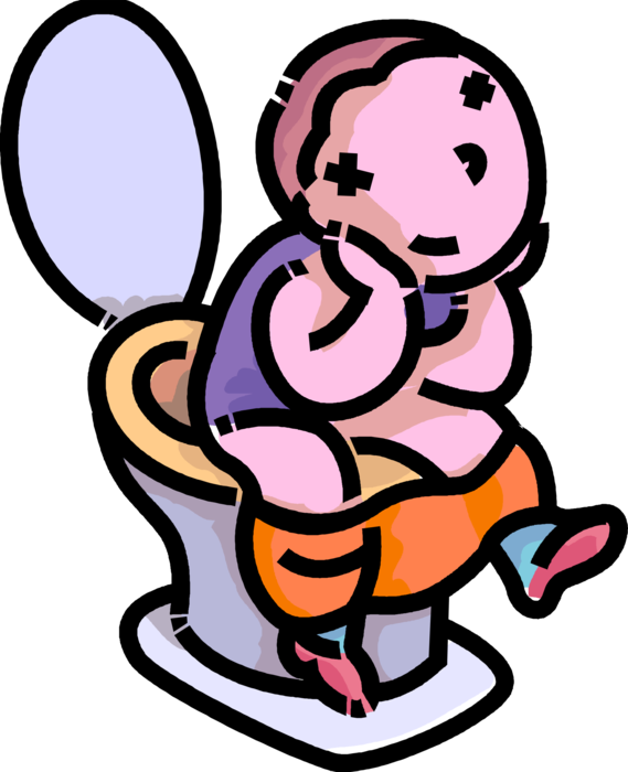 Vector Illustration of Primary or Elementary School Student Boy Takes Dump on Toilet Going to the Bathroom