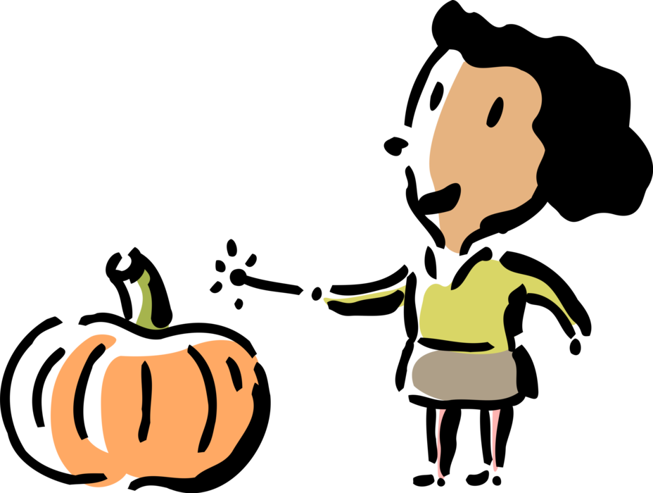 Vector Illustration of Cinderella Story Woman with Magic Wand and Halloween Pumpkin