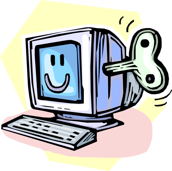 Vector Illustration of Automation Wind-Up Key with Desktop Personal Computer System
