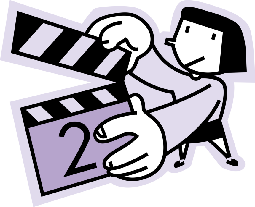 Vector Illustration of Hollywood Filmmaker with Filmmaking and Video Production Clapperboard