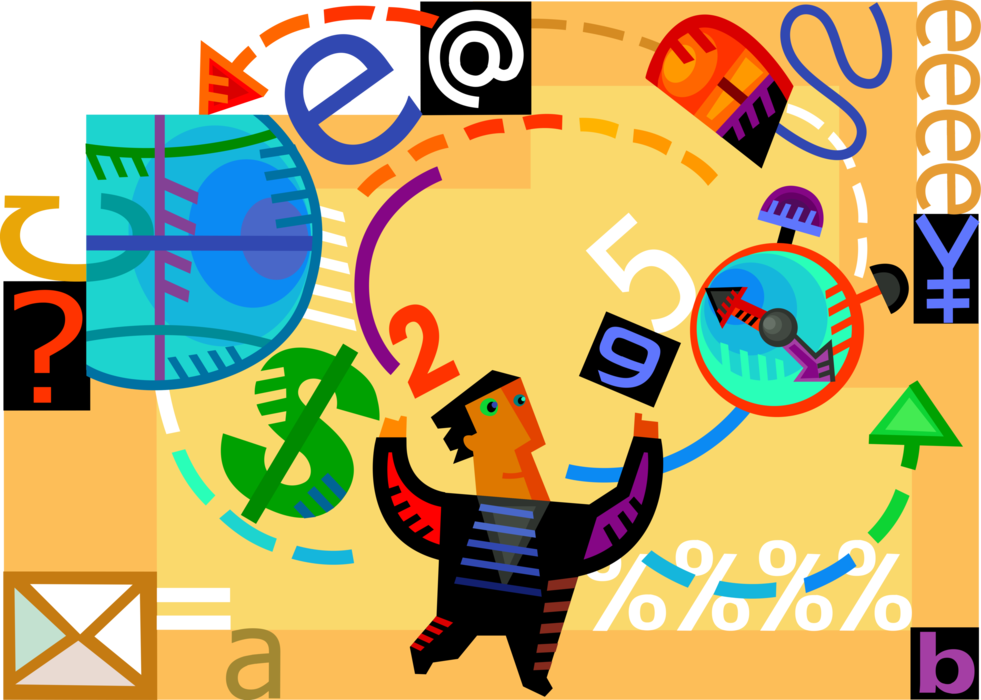 Vector Illustration of Businessman Relies on Market Timing Using Predictive Technical Indicators and Economic Data