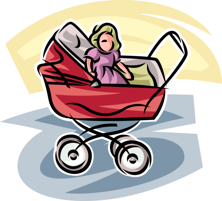 Vector Illustration of Infant Baby in Carriage Pram Stroller