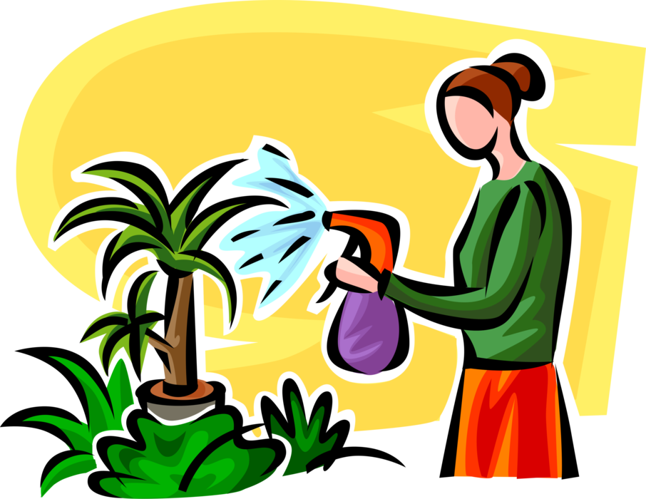 Vector Illustration of Watering Houseplant Plants with Mist Water Spray