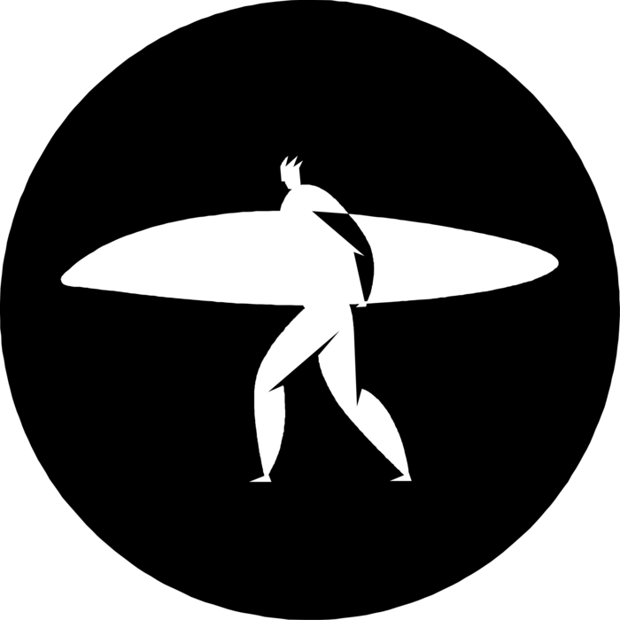 Vector Illustration of Surfer Carries Surfboard for Day of Surfing at Beach