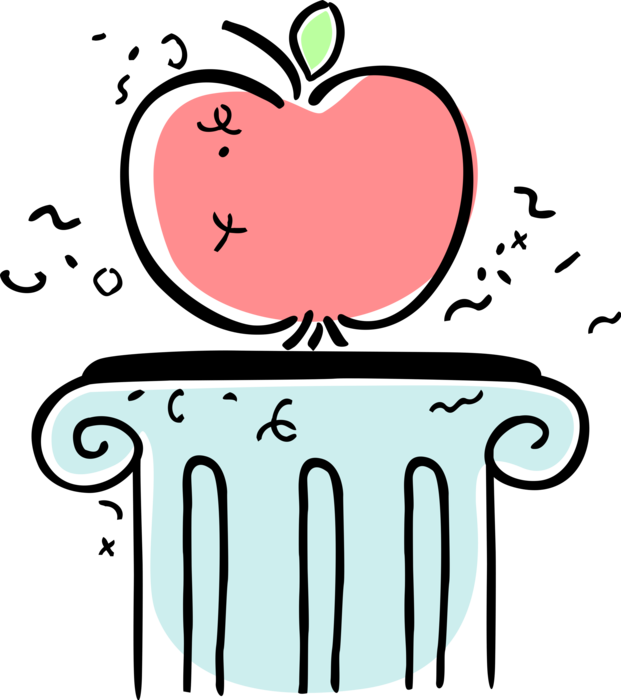 Vector Illustration of Benefits of Education with Apple Fruit Symbol of Knowledge and Learning with Classic Greek Column Pedestal