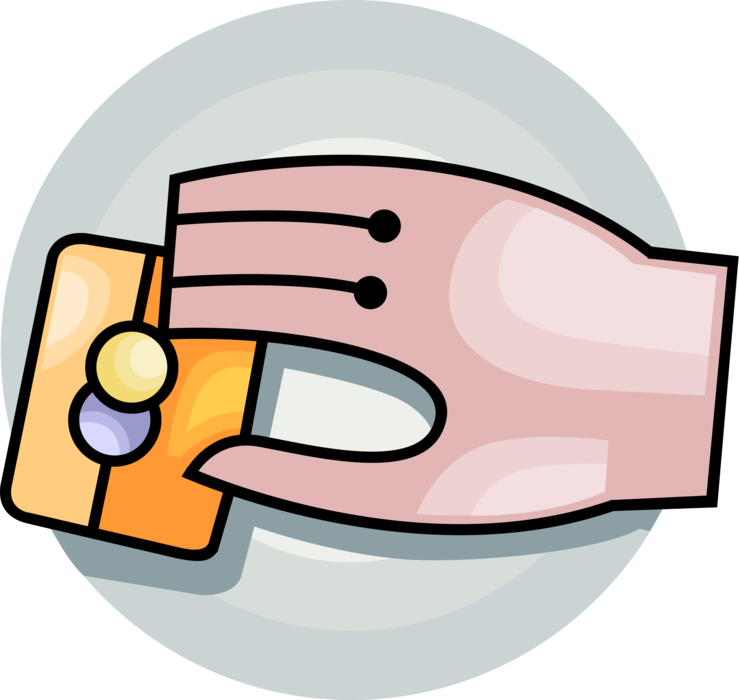 Vector Illustration of Hand Holds Credit Card Issued to Users as Method of Payment Cards Instead of Cash