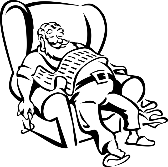 Vector Illustration of Santa Claus Takes Break Resting in Chair After Reading Christmas Wish List