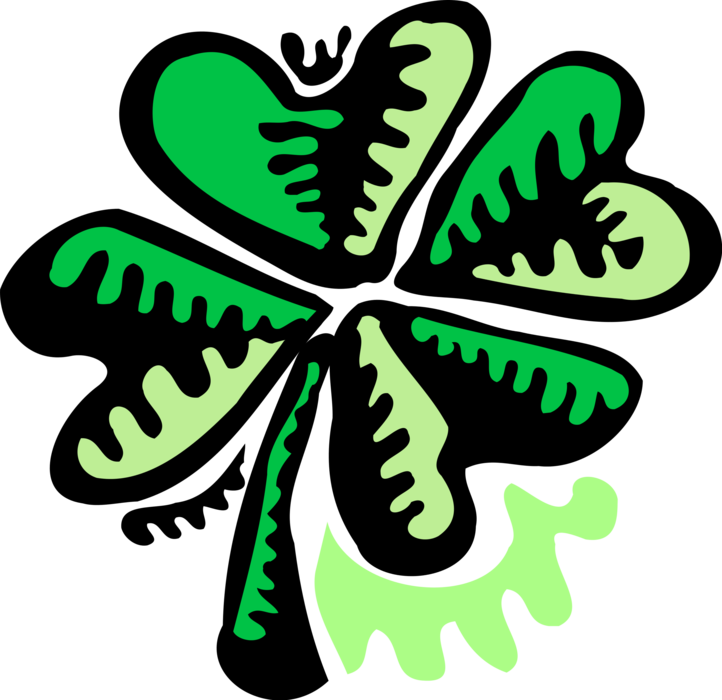 Vector Illustration of St Patrick's Day Four-Leaf Clover Irish Shamrock Brings, Faith, Hope, Love, and Good Luck