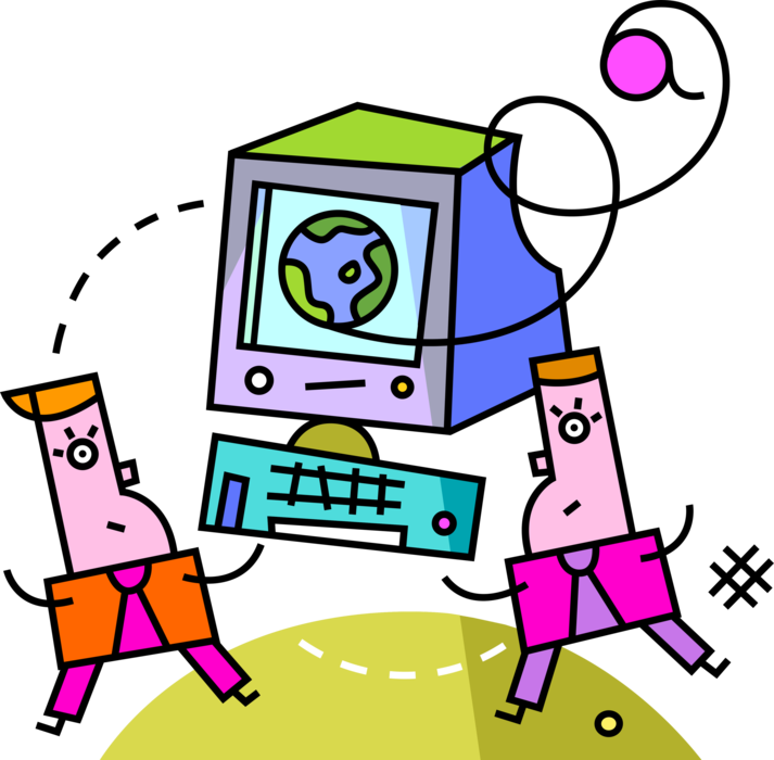 Vector Illustration of Celebrating the Benefits of Online Internet Email Correspondence with Happy Computer Users