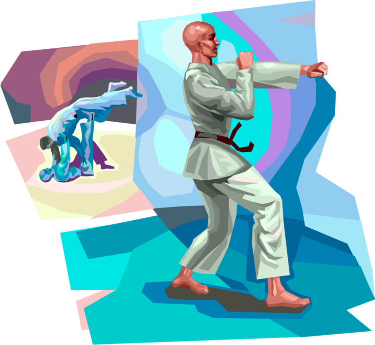 Vector Illustration of Self-Defense Martial Artist Judo or Karate Sparring