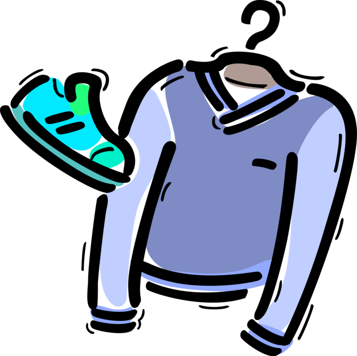 Vector Illustration of Clothing Sweater Garment with Sleeves on Hanger with Footwear Shoe