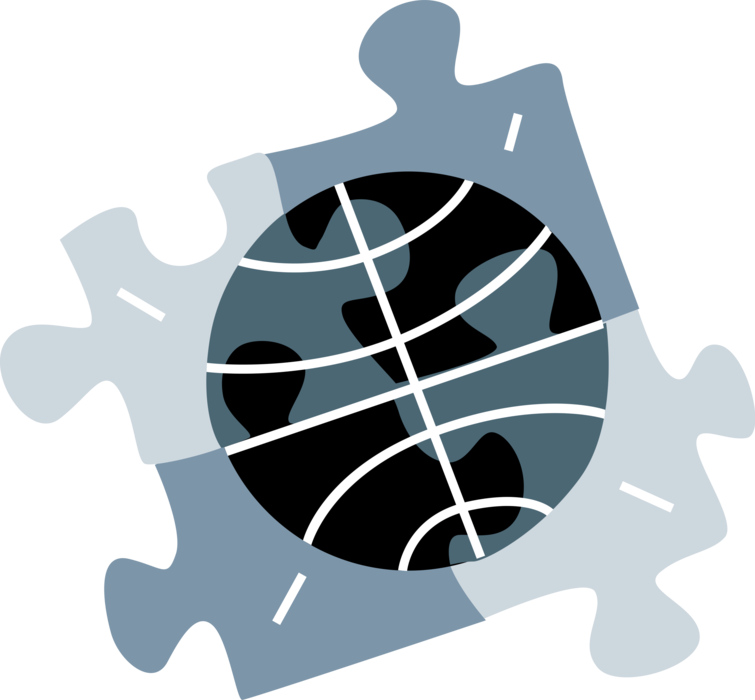 Vector Illustration of Pieces of Jigsaw Puzzle Create International Market Economy Planet Earth World Globe