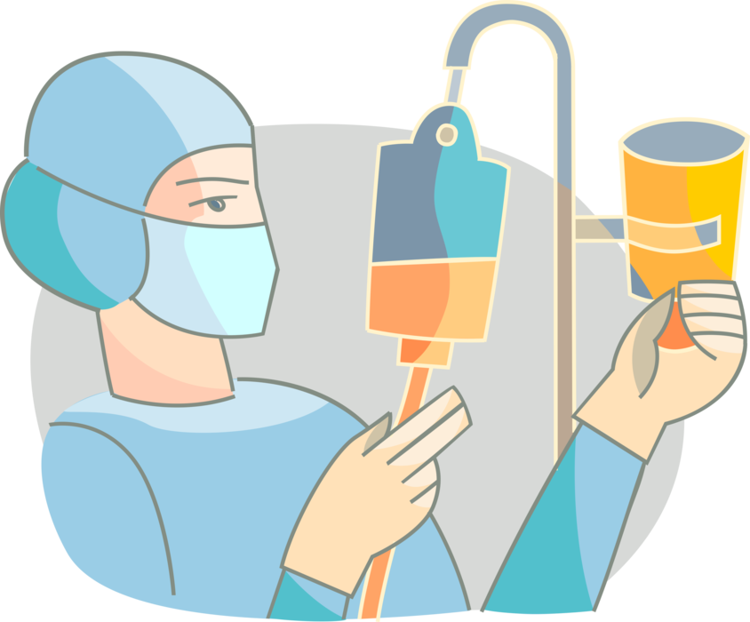 Vector Illustration of Hospital Health Care Nurse Provides Patient Care with Medical Intravenous Therapy Transfusion, IV Drip