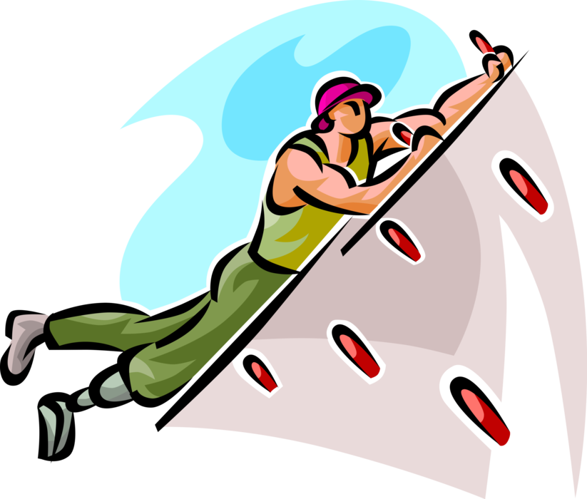 Vector Illustration of Indoor Wall Climber Rock Climbing with Grips for Hands and Feet