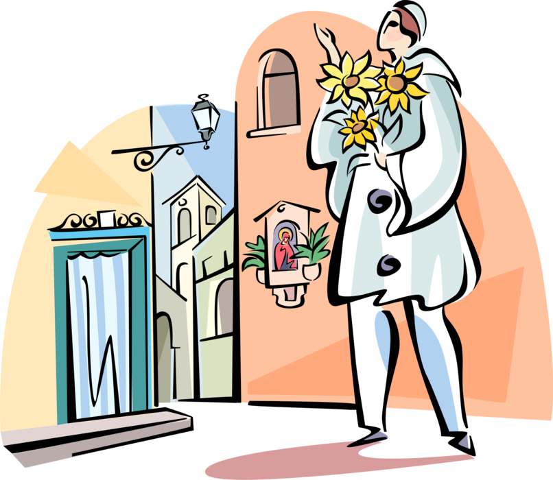 Vector Illustration of Romantic Man with Flowers