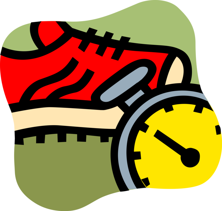 Vector Illustration of Athletic Sports Sneaker Running Shoe Footwear with Stopwatch for Measuring Time