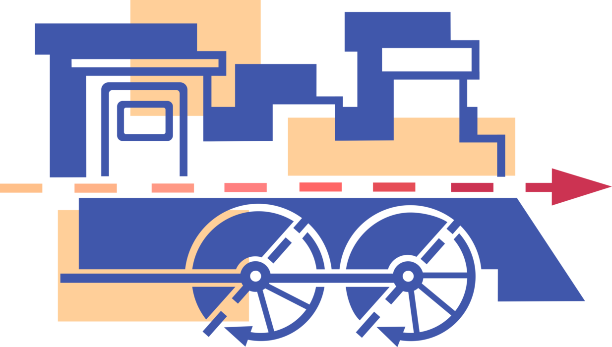 Vector Illustration of Railroad Rail Transport Speeding Locomotive Railway Train Engine in Motion