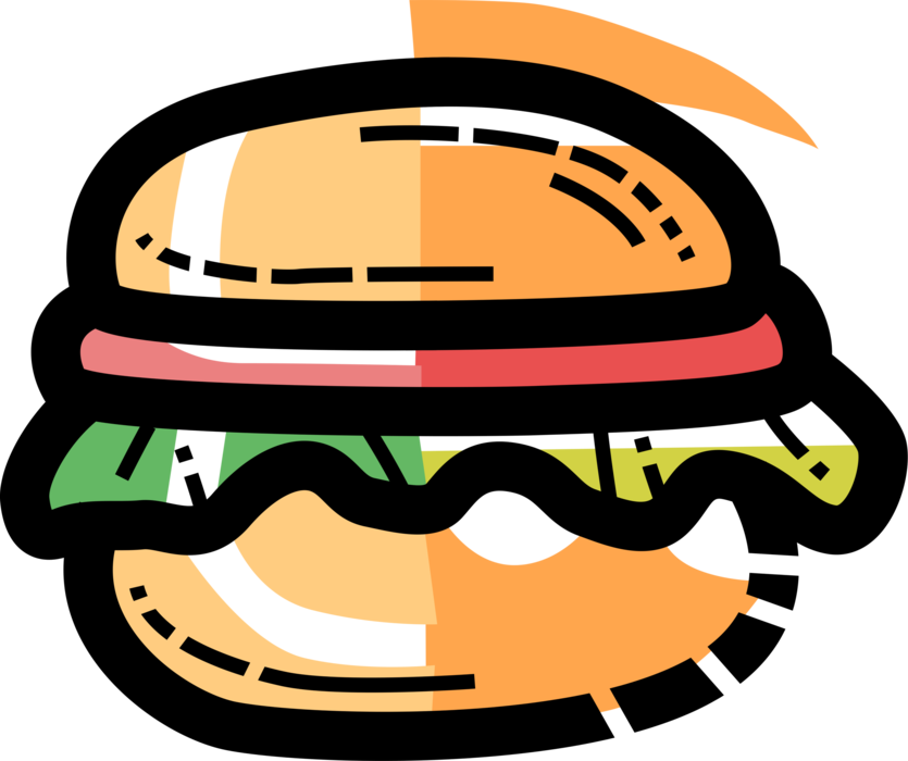 Vector Illustration of Fast Food Hamburger Meal in Bun