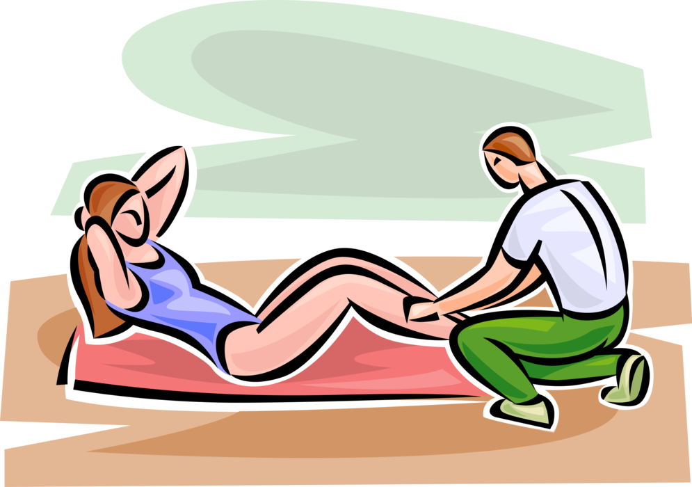 Vector Illustration of Physical Fitness Exercise Workout Sit-Ups at Gym
