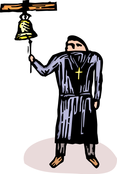 Vector Illustration of Christian Cleric Priest Rings Bell Calling Parishioners to Church Service