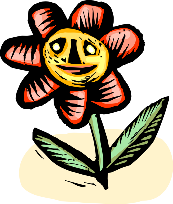 Vector Illustration of Daisy Garden Flower with Anthropomorphic Smiling Face