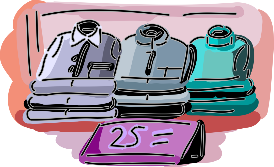 Vector Illustration of Retail Fashion Clothing Store with Garment Dress Shirts on Sale