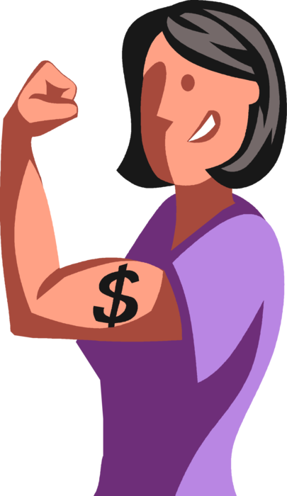 Vector Illustration of Businesswoman Flexes Financial Muscle to Demonstrate Superior Strength