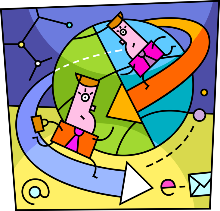 Vector Illustration of Business Global Telecommunications Networks Enable Efficient Corporate Worldwide Communications